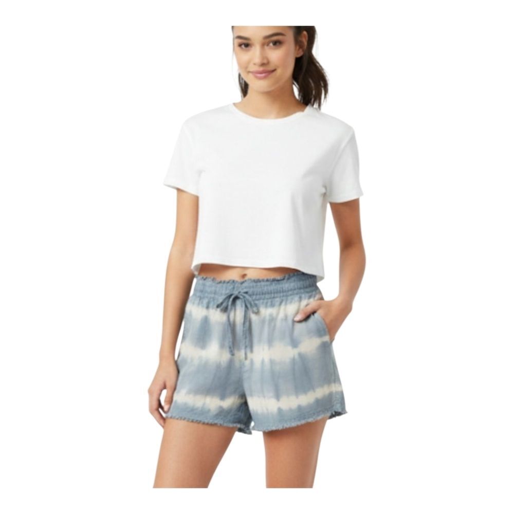 Thread & Supply Paperbag Waist Lyocell Shorts Tie Dye "Ocean" Blue White Medium